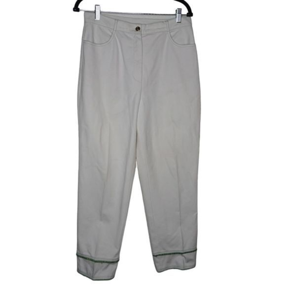 St. John Sport Women’s Sz 10 Green Fringe White Straight Leg‎ Pant